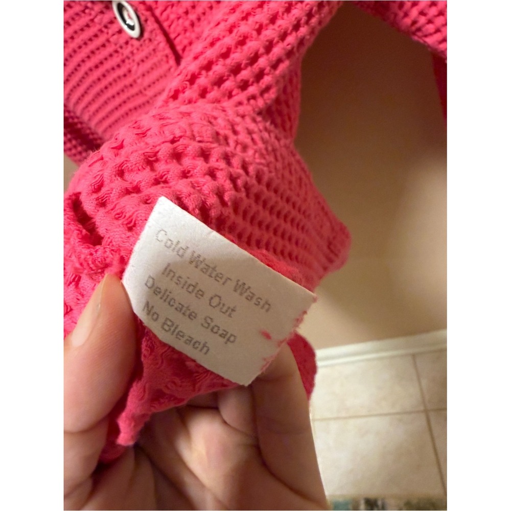 VTG Nannette Keller Pink Waffle Knit Blazer Shacket Patch Pockets Cotton 90's - Picture 16 of 17